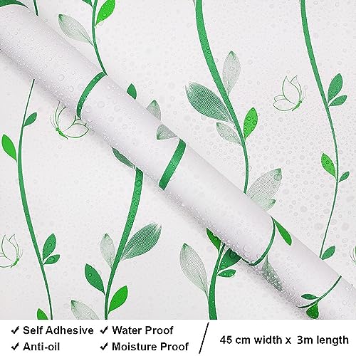 Image of Self Adhesive Decorative Peel Stick Waterproof Wallpaper Wall Decor Removable Wall Paper for Living Room Hall Decoration PVC Vinyl DIY Contact Paper 45x304cm (Leaf -1)