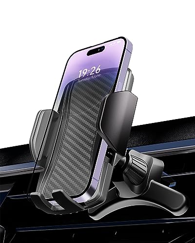 Hoppac Soporte Movil Coche, Sujeta Moviles para Coche Rejilla Ventilación, Gancho de Acero Actualizado y Rotación de 360 Grados y Liberación de un Botón, para Teléfono iPhone MAX Android 4-7 in