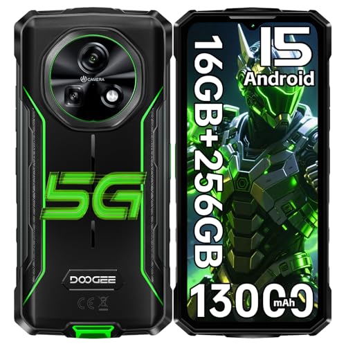 DOOGEE Fire 7 Android 15 Rugged Smartphone 5G, 13000mAh, 16GB+256GB/2TB Telefono Indistruttibile, 64MP Camera, MTK6300, 6.6 IPS Display, Dual 5G SIM 3 Schede Cellulare Antiurto, IP68/NFC/Fingerprint
