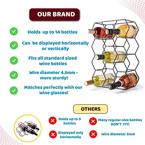 Image of Countertop Wine Rack 14 Bottle Freestanding Modern Metal Wine Rack 3 Tier Tabletop Wine Holder Stand for Cabinet Pantry Wine Bottle Storage No Assembly Required (Black)