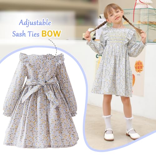 Girls Smocked Blue Dress Toddler Floral Summer Dress Vintage Dresses Kindergarten Graduation Dress2