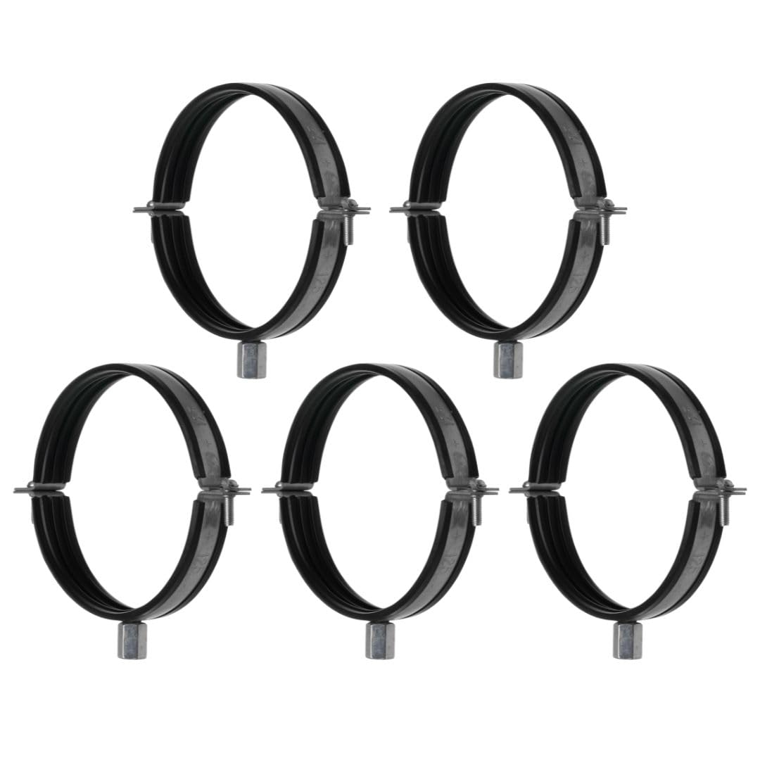 5 Pcs Pipe Clamp 125mm - 5 inch Pipe Hanger - Galvanized Steel Mounting Bracket - Duct Clamp with Rubber Gasket and M8/M10 Thread - Metal Support Brackets for Ducting HVAC System