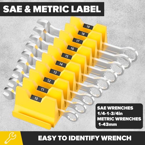 40PCS Modular Wrench Organizer Wrench Holder - Wrench Tool Organizers for Tool Drawer Storage, Wrench Storage Set with Metric & SAE Label, Wrench Rack Tool Gift for Professional Mechanics, Yellow