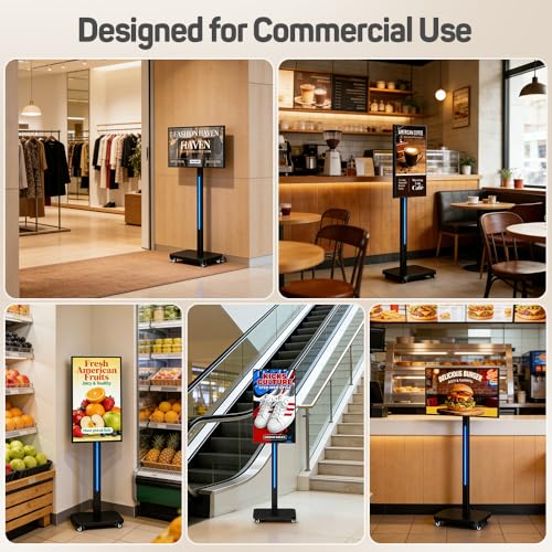 Image of 32 Inch Digital Signage Display on Wheels, Portable LCD Touch Digital Kiosk with Adjustable Rolling Stand, Phone App Control Android 14 Advertising Display Poster, Auto Media Player, HDMI /USB