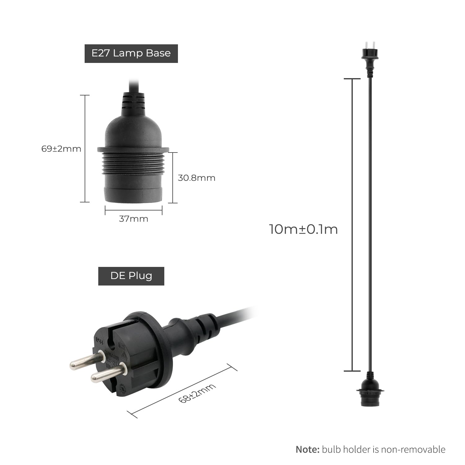 FIRMERST Wasserdichte Lampenfassung E27 mit Kabel Outdoor 10m Schwarz