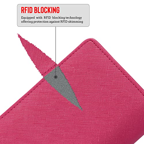 Image of LOLOMLO Checkbook Cover for Duplicate Checks, Stripes Criss Cross Embossed PU Leather Check Book Holder for Top Side Tear Register, RFID Blocking Wallet with Elastic Strap & Pen Slot, Hot Pink