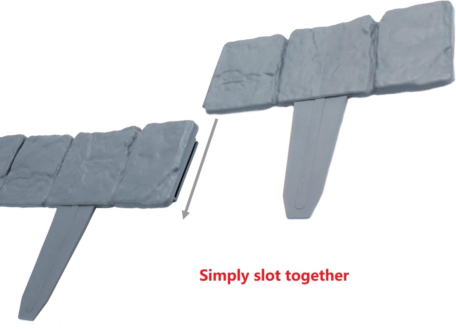 Recinzione da giardino in finta pietra, senza scavare paesaggio, bordo in finta pietra, bordo in plastica, per paesaggistica, aiuole, cortili, decorativi (20, grigio)