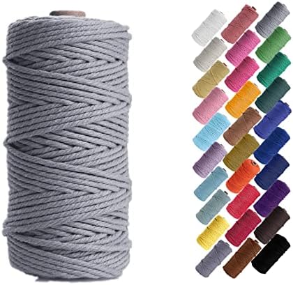 HAPYLY Macrame Cord Natual Macrame Cotton Cord DIY Craft Cord Spool Twine Rustic String Cotton Rope for Wall Hanging,Plant Hangers,Crafts,Knitting,Decorative Projects 3mm x100m (Gray)