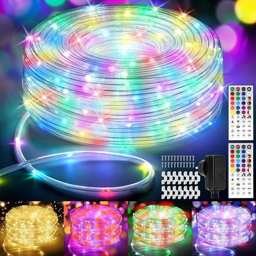 StarryEver 30M LED Schlauch Lichterkette Außen Strom 300er LED Lichtschlauch Außen Warmweiß & Bunt 25 Farben Lichterkette Outdoor Lichterschlauch Lichterketten mit Fernbedienung für Garten