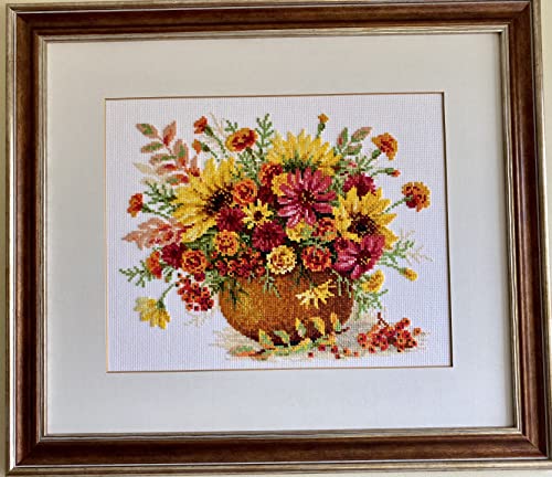 Image of RIOLIS - Autumn Flowers 1973, Floral Cross Stitch Kits 11 inchx9, Cross Stitch Kits for Beginners & Advanced, Crossstitching Kit Adult, Flowers Embroidery Kit