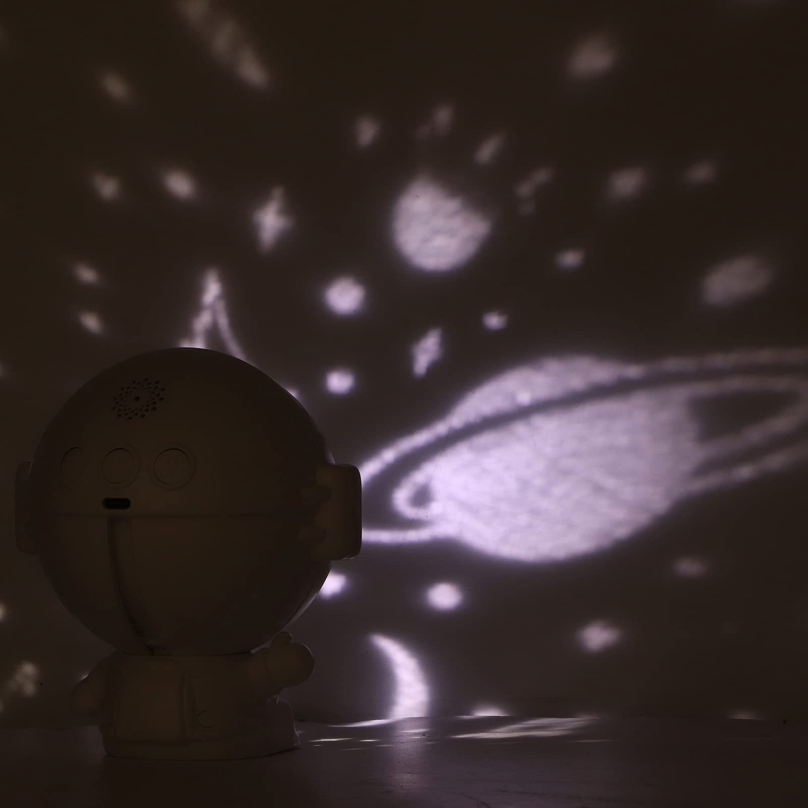 Haofy Proyector de Astronauta Luz de Estrella Giratorio Carga USB Proyector de Astronauta Luz de Estrella con Función de Música 5V 1A Película Deslizante Reemplazable (Blanco)