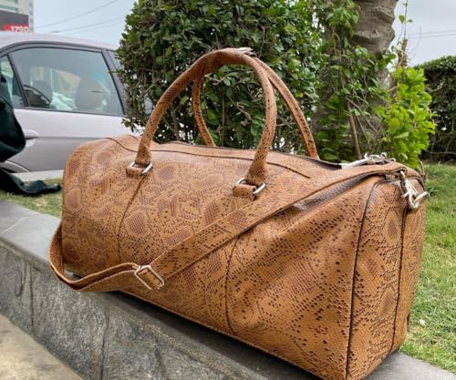 Leather Travel Duffel Bag, Weekender,Brown travel weekender hold all overnight carry on duffel with shoe compartment pocket (with out shoe pocket, 28 inch)3