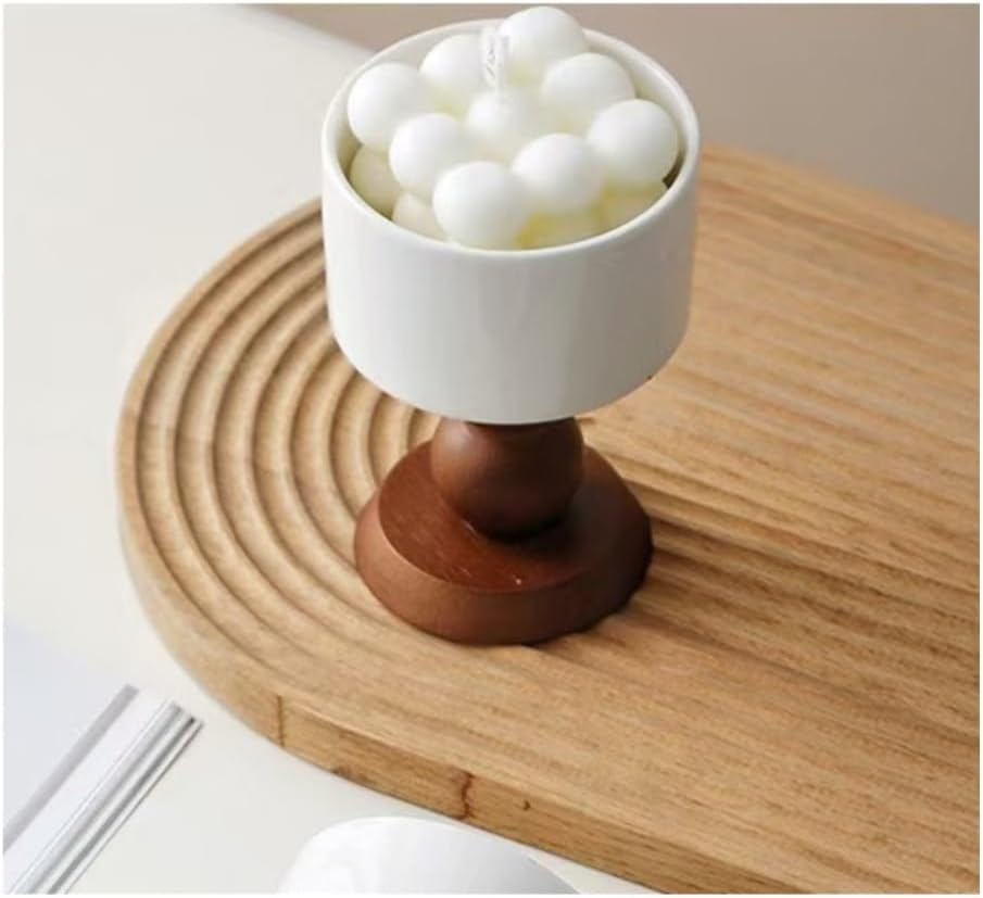 Candle Holder Vintage Ceramic Tall Candle Holder with Wooden Base, Aroma Table Decor for Home & Dinner(Black)