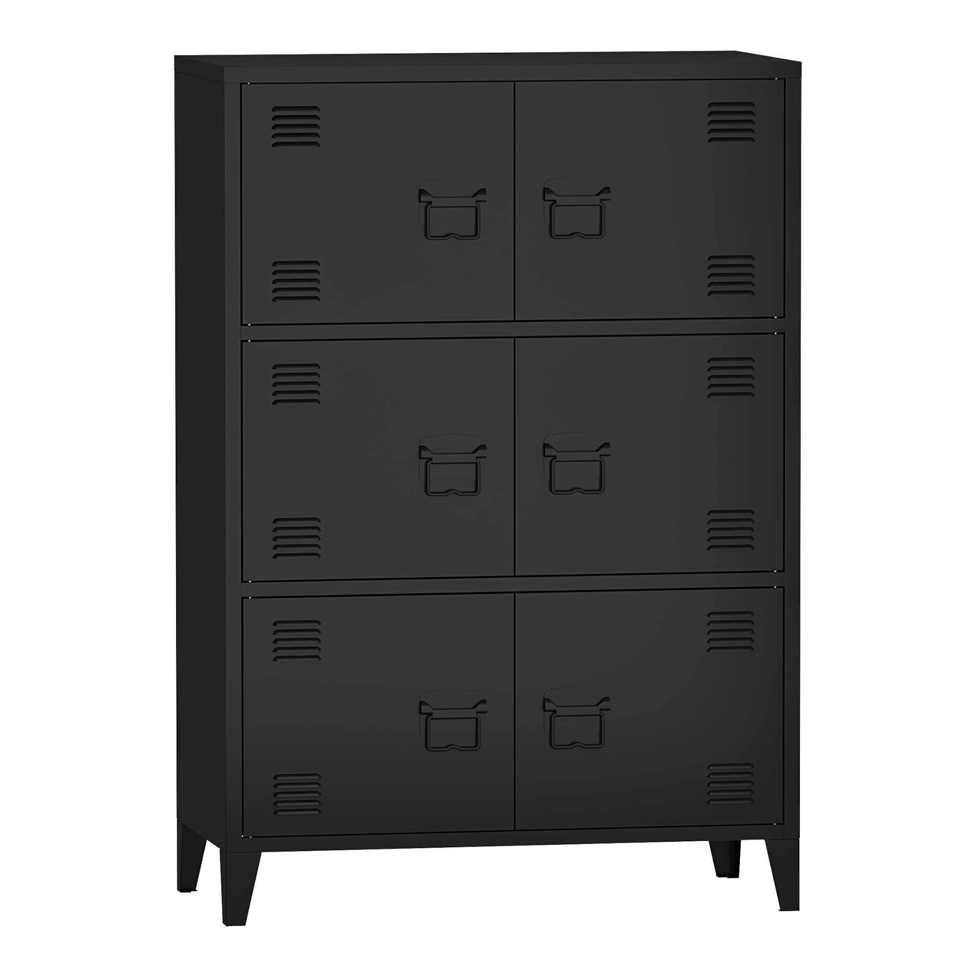[en.casa] Armario de Oficina Mueble de Oficina Archivador de Estudio con 2 Estantes con 6 Puertas Ranuras de Ventilación Acero 113 x 80 x 40 cm - Negro