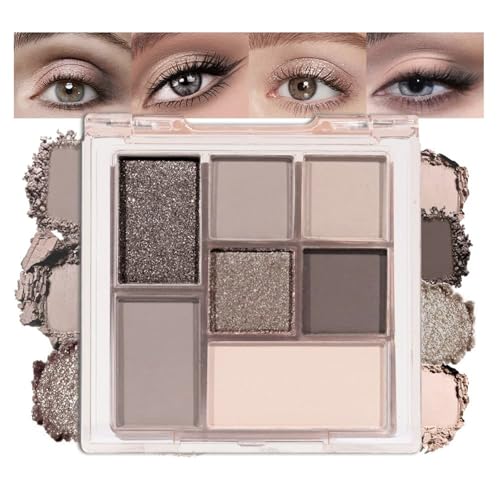 Muorruo Nude Brown 7-Colour Eyeshadow Palette with Mirror, natural, neutral eyeshadow palette for mature women, long-lasting, natural-looking, lightweight, waterproof, travel size