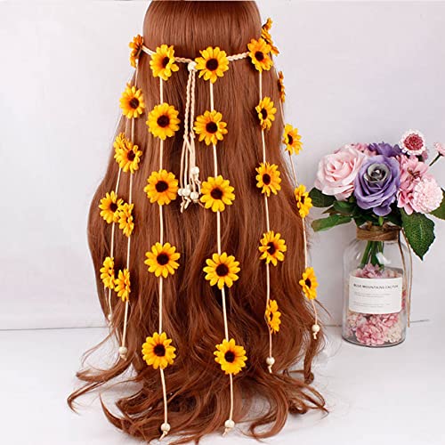 Kaneorooir 2Pcs Flower Hippie Headband Floral Crown Summer Sunflower Hair Accessories for 70 S Costumes Style - Image 4