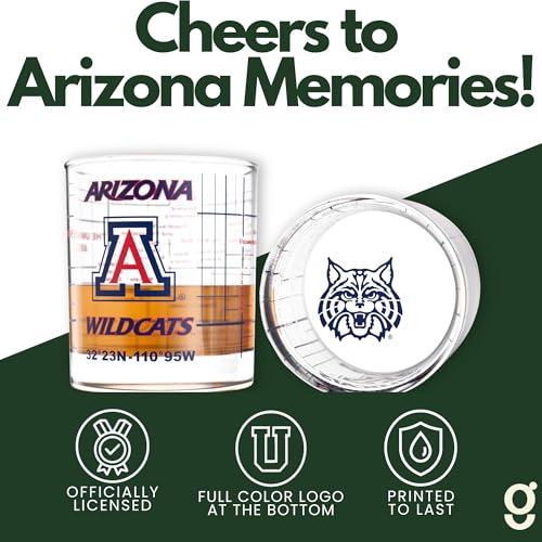 Image of Greenline Goods University of Arizona Wildcats Whiskey Glasses Set of 2, 10 oz Rocks Glasses with Full-Color Logo & Campus Map - Officially Licensed Bourbon Glass Gift for Alumni & Fans