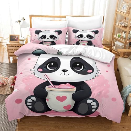 Funda nórdica de oso panda tierno para cama doble de 200x200 cm con fundas de almohada de microfibra 3
