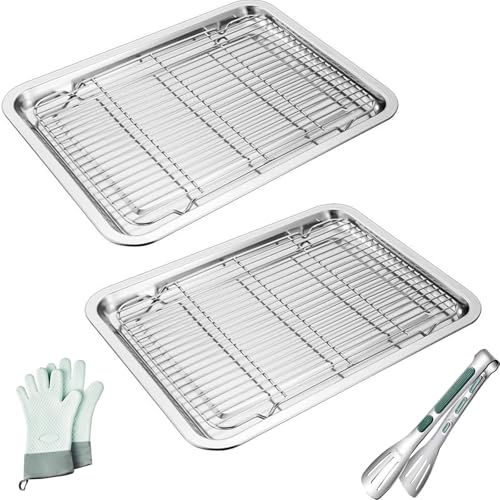 WJYWX Teglia da forno, piccola casseruola in acciaio inox, teglia per grasso, stampo da forno, set di 2, teglia rettangolare profonda da forno, vassoio per torte per cuocere/arrostire/servire,