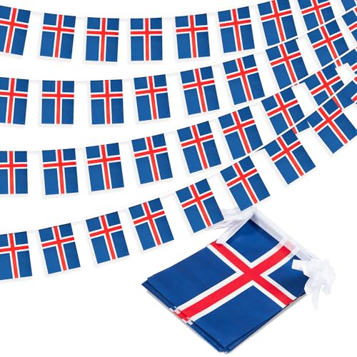 Image of Iceland String Flag Pennant Banner, Small Mini Icelandic Flags Bunting Banner, National Country Decoration for School, Party, Sports Events, Patriotic Festival, 33 Feet 30 Flags