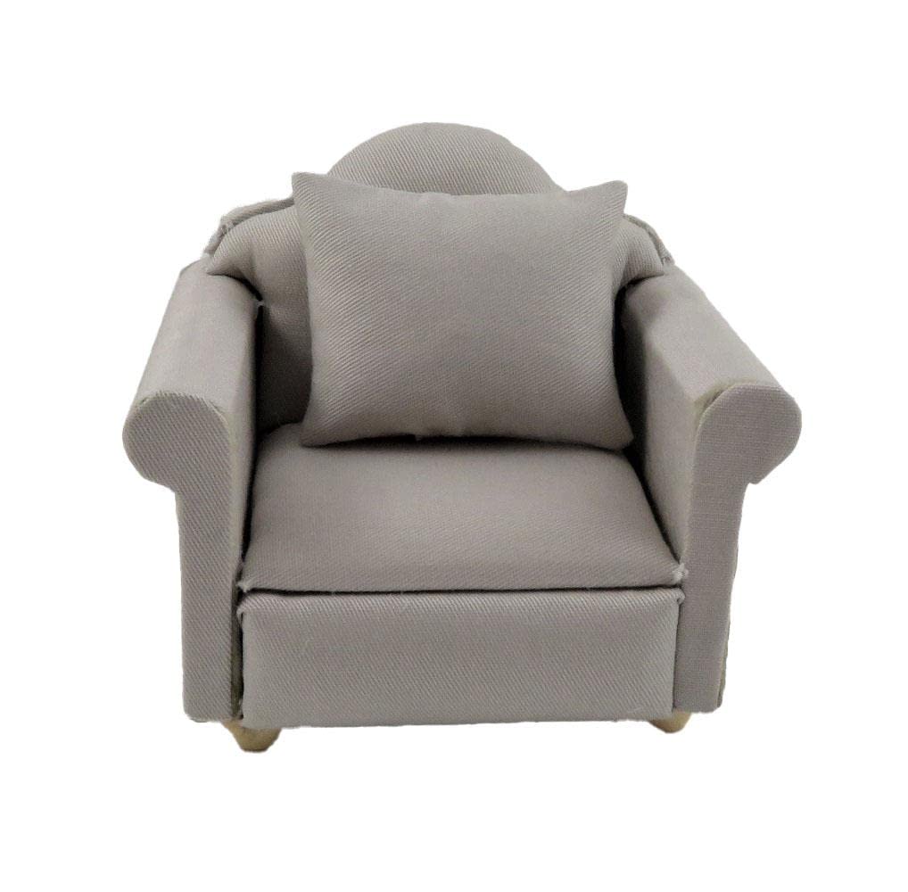 Melody Jane Dolls House Grey Traditional Armchair & Cushion Miniature Living Room Furniture