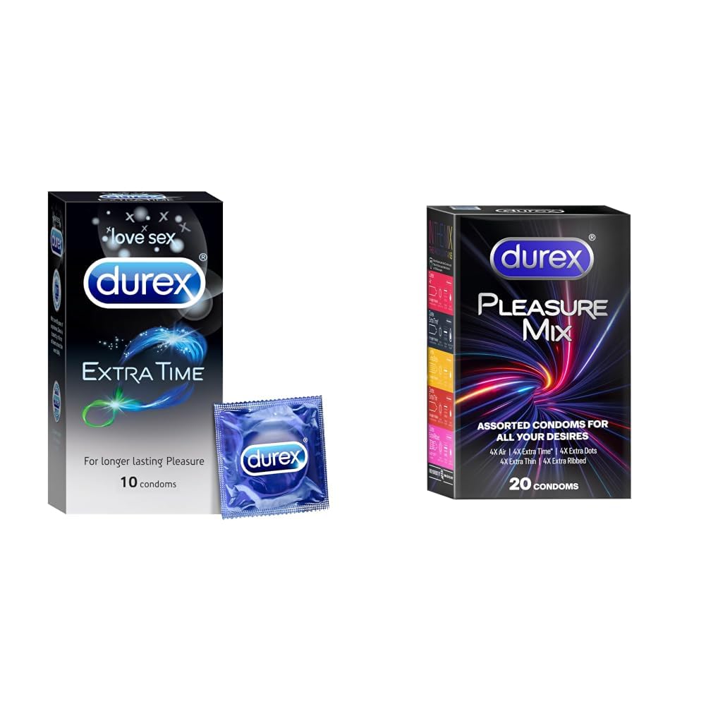 Durex Condoms, Extra Time - 10 Count & 5 in 1 Pleasure Pack | Assorted Condoms | 20 units-image-45