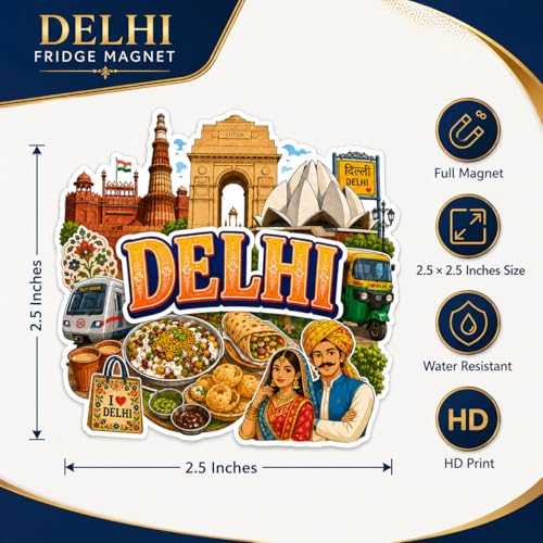 Image of Zesta Wooden Fridge Magnets Set | Refrigerator Decor Magnets for Kitchen | India Souvenir Fridge Magnet Collection | Wooden Magnet for Fridge Door Decoration (Delhi)