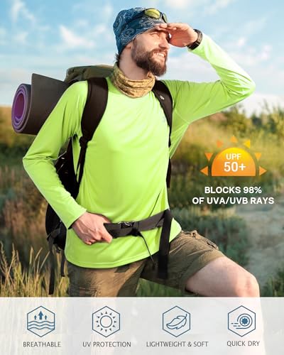 Image of Roadbox Mens UPF 50+ UV Sun Protection Shirts Outdoor Long Sleeve SPF Rash Guard for Fishing Hiking Swimming Running