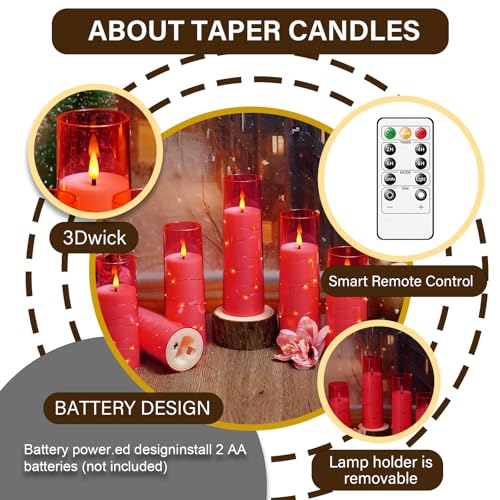Image of kakoya Flameless LED Candles with Timer 5 Pc Flickering Flameless Candles for Romantic Ambiance and Home Decoration Stable Acrylic Shell,with Embedded Star String,Battery Operated Candles(Pink)