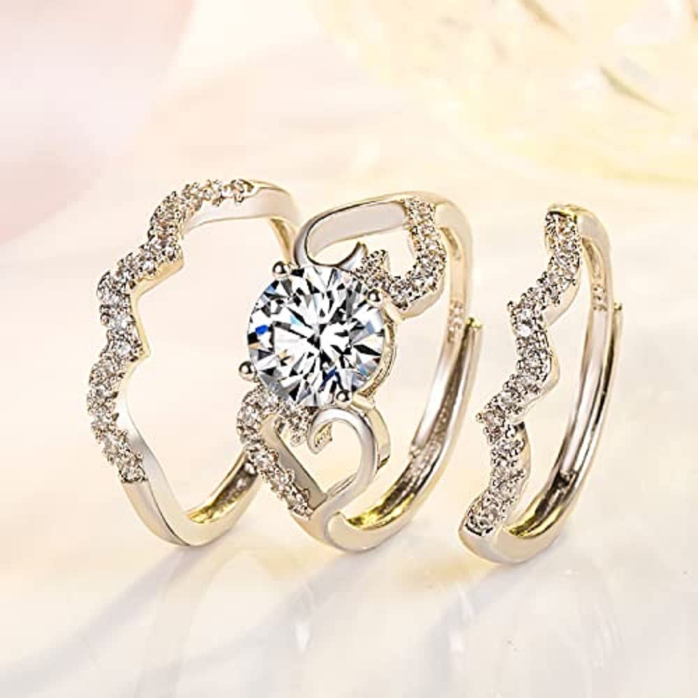 Fashionable Heart-Shaped openable Ring Four-Claw Zircon Couple Ring Female Two-in-one Combination (Rose Gold)