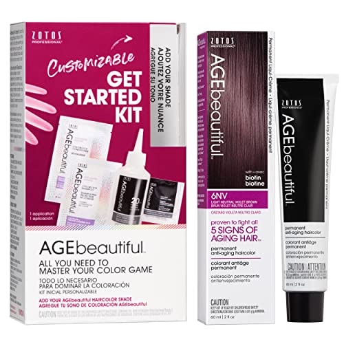Image of AGE beautiful Permanent Hair Color Cream, 100% Gray Coverage Hair Dye with Biotin Anti-Aging Formula for Fuller, Thicker Hair, Professional Salon Quality