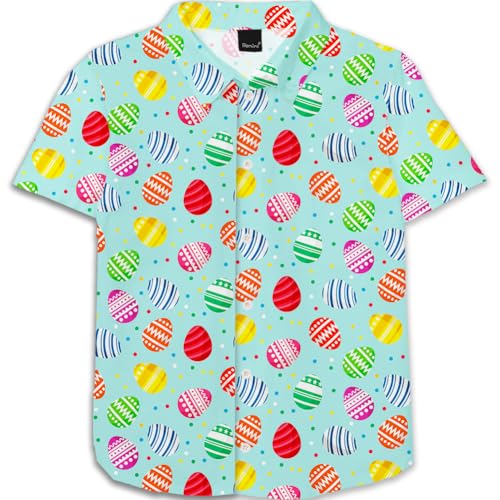 Image of Remimi Unisex Kids 4th of July Button Up Shirt Boys American Flag Print Hawaiian Beach Short Sleeve Tops 5-14 Years