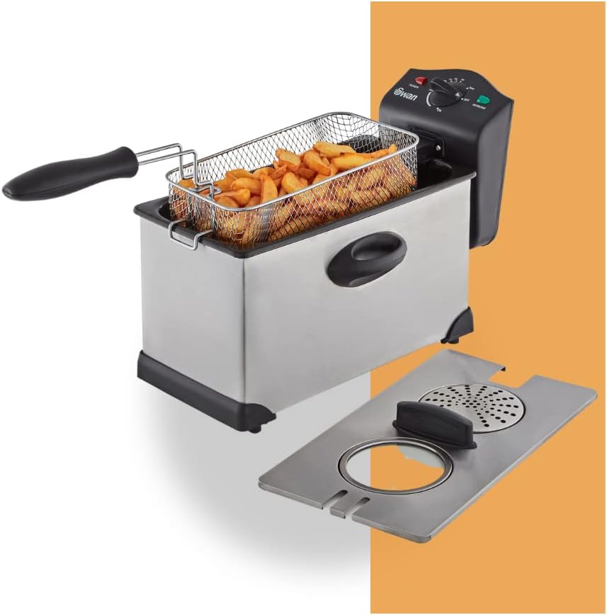 Premier Housewares 5L Deep Fat Fryer Enamel Chip Pan Fryer Glass Lid Chip Fryer Deep Frying Pan