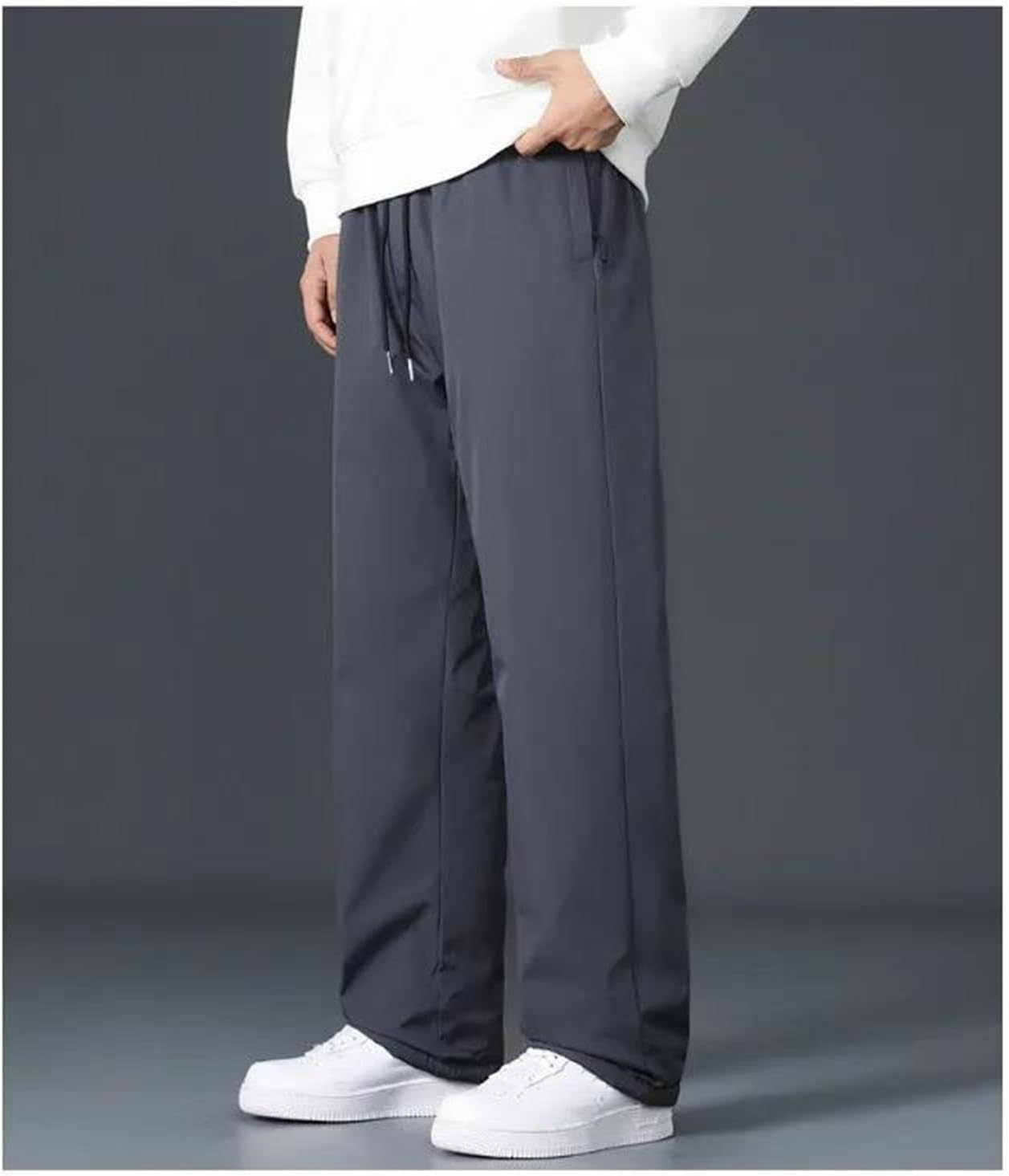 Men's Thermal Winter Snow Pants with Knee Protection Waterproof Windproof Thick Fitted Outdoor Warm Trousers