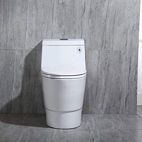 WOODBRIDGE One Piece Toilet with Soft Closing Seat, Chair Height, 1.28 GPF Dual, Water Sensed, 1000 Gram MaP Flushing Score Toilet with Chrome Button T0001-CH, White - Thumbnail 3
