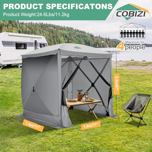 Image of COBIZI 6x6 FT Pop up Gazebo Tent, Screen Tent with Sidewalls, Waterproof Portable Outdoor Small Screen Tents Sun Shelter, Carpas para Patio for Outdoor Camping, Backyard and Garden, Gray