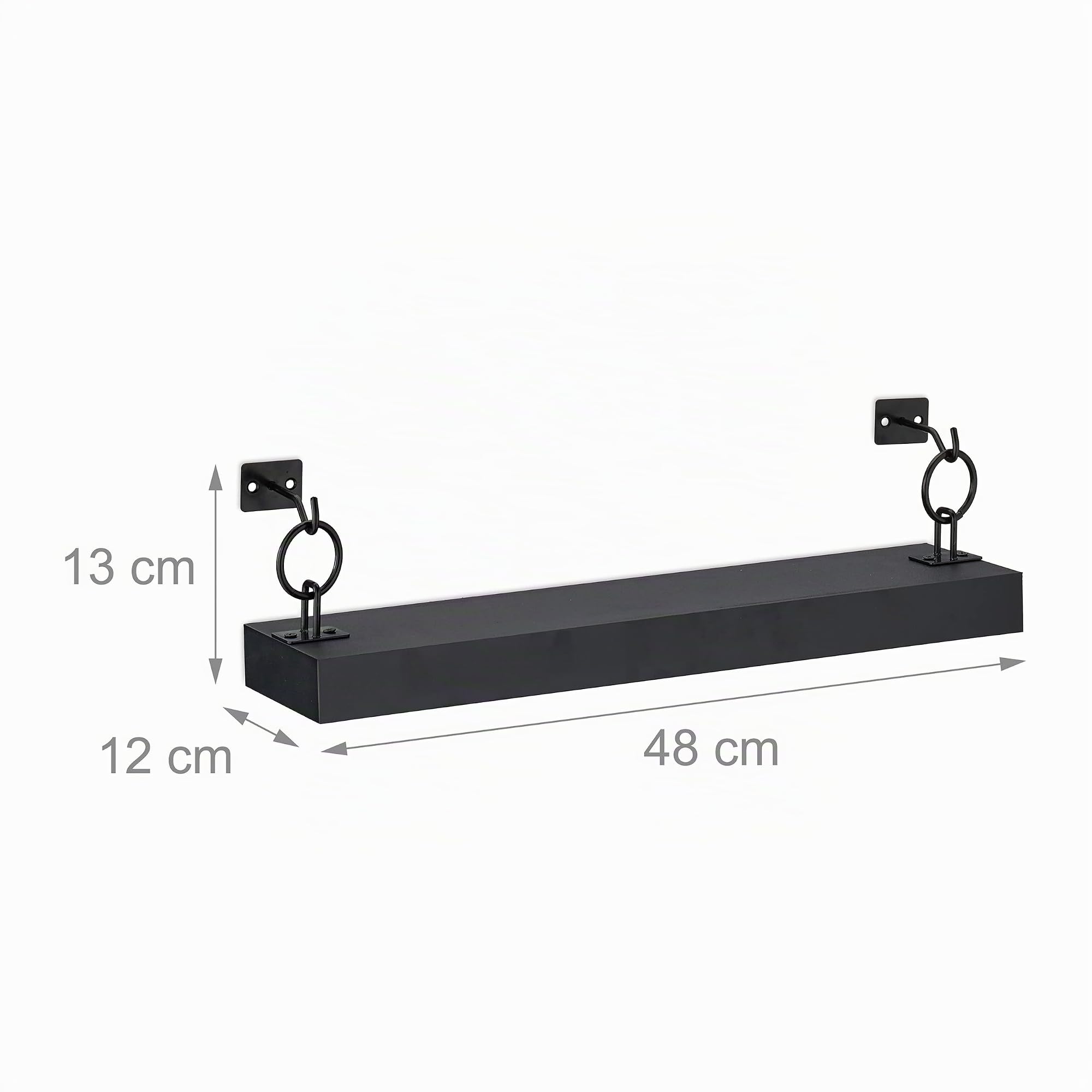 Relaxdays Mensole da Muro, Set 2 Ripiani Sospesi, HLP: 13 x 48 x 12 cm, Scaffale Appeso, Libreria Design Moderno, Nero