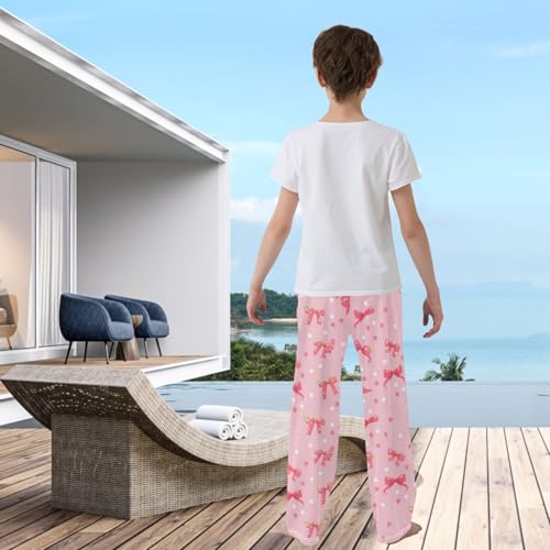 visesunny Boys' Pants Pink Cherry Bow Jogger Pants Elastic Waist Long Bottoms Trousers with Pockets3