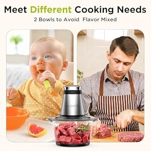 KOIOS Food Processor, 500W Electric Food Chopper with 2 Bowls (8 Cup+8 Cup) & 2 Bi-Level Blades&, Small Electric Grinder Meat Processor for Nuts, Meat, Onion, Garlic, Baby Food, Black — photo 4 of 6