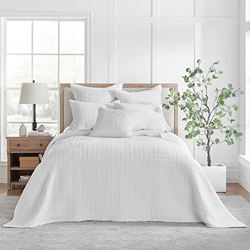 Image of Levtex Home Mills Waffle King Bedspread Set (120x104in) with 2 Pillow Shams (36x20in) - Bright White - Cotton King Size Bedspread Set - Soft, Pre-Washed