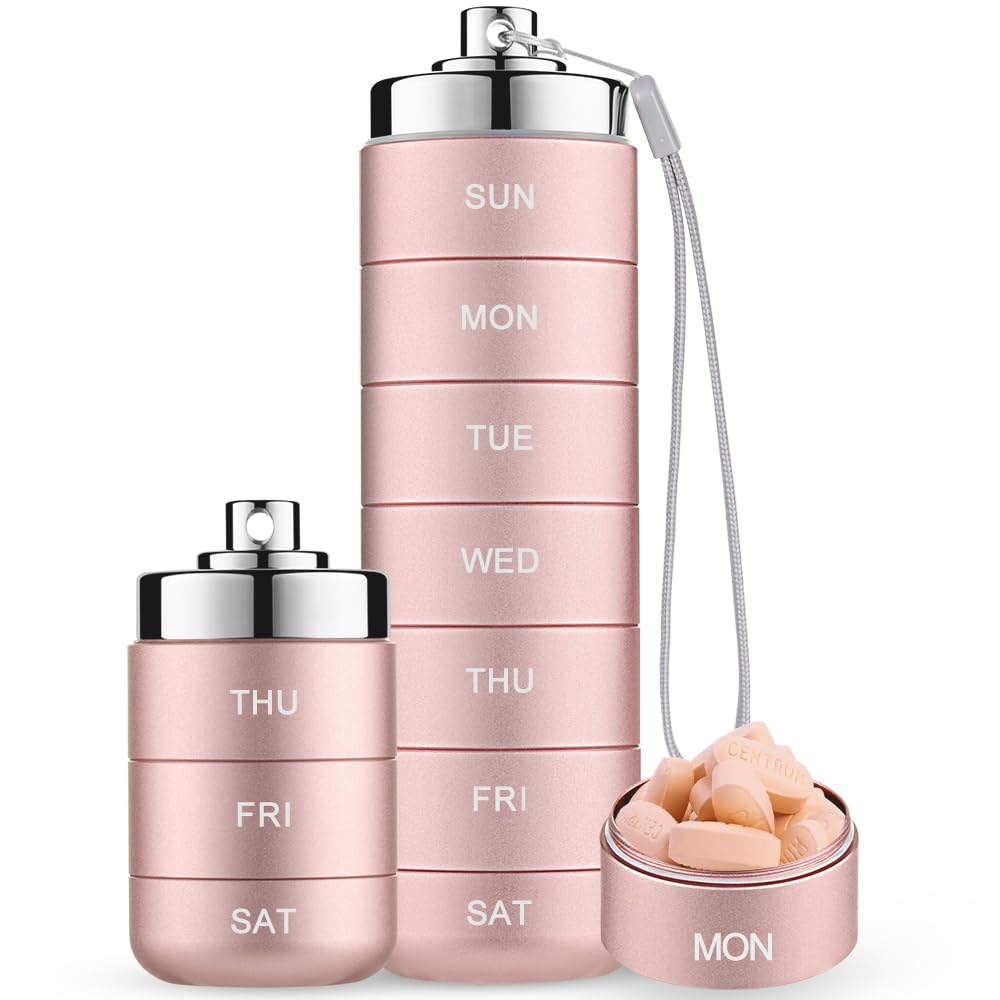 Mossime Metal Travel Pill Organizer, Portable 7 Day Vitamin Organizer Stackable, Waterproof 1 Times A Day Pill Box, Large Pill Container, Daily Medicine Organizer for Vitamin, Fish Oil, Supplement