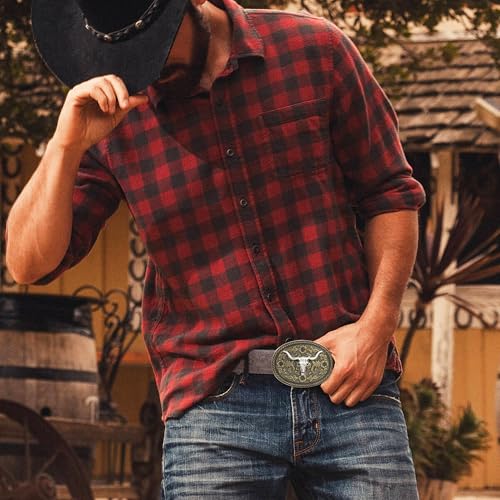 Western Cowboy Genuine Leather Belt with Longhorn Bull Buckle, Unisex4