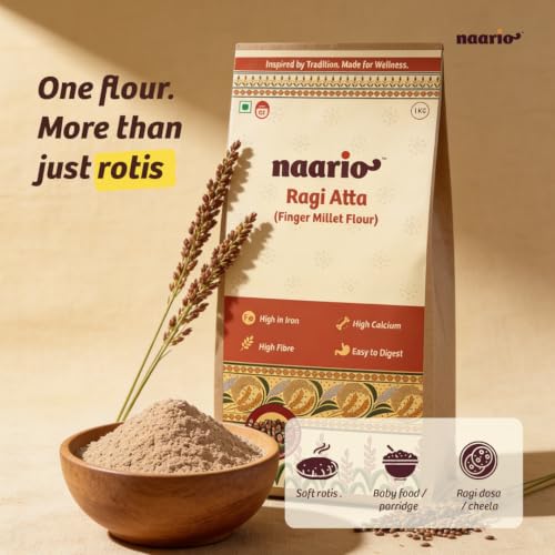 Image of Naario Organic Ragi Flour 1 kg | 100% Natural Nachni Atta | Pure Finger Millet Flour | Chakki Ground & Gluten Free | Rich In Protein, Iron & Other Nutrients