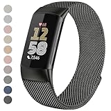 Zoye Metal Strap Compatible with Fitbit Charge 6 Strap for Women Men, Adjustable Stainless Steel Mesh Loop Replacement band with Magnetic clasp for Fitbit Charge 6 (Black)