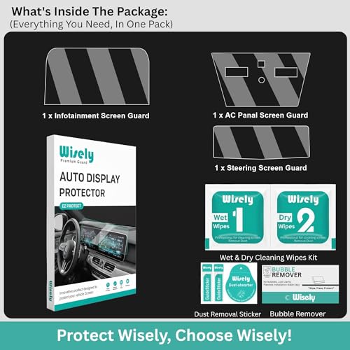 Image of Wisely 3Pcs - Screen Guard for TATA NEXON (2023) Pure /Pure S /Creative Car Display Protector - 7 INCH INFOTAINMENT + STEERING + AC Panel Console - Stereo Car Accessories