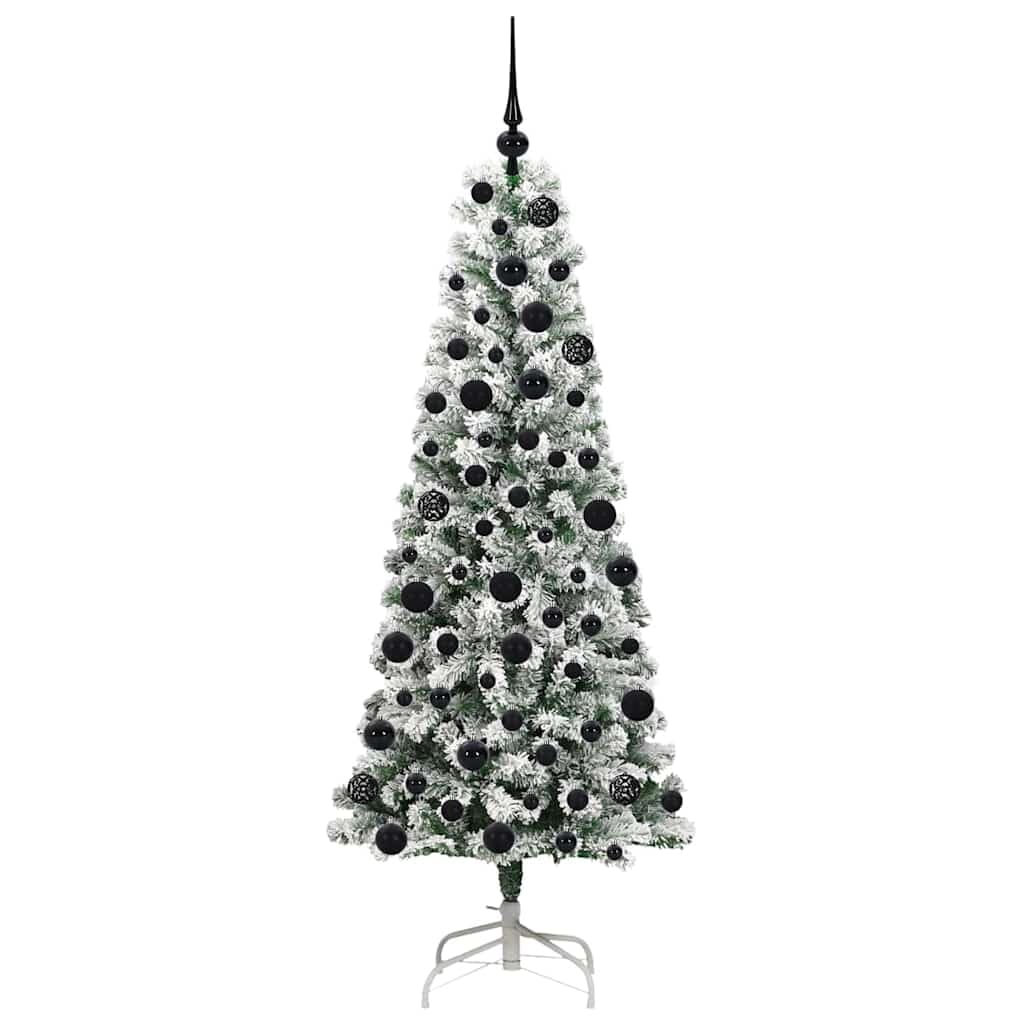 Albero di Natale artificiale pieghevole, 180 cm, verde e bianco, con 300 LED a luce bianca calda, 8 modalità, funzionamento USB, stabile, per interni ed esterni protetti, decorazione per feste