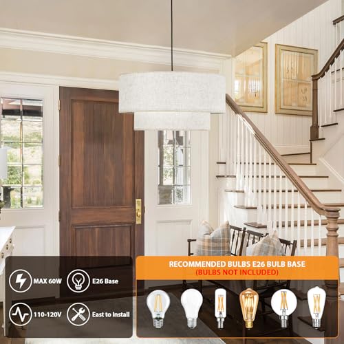 Drum Pendant Light 18" Double Drum Dining Room Light Fixture 3-Light Drum Chandeliers - Image 6