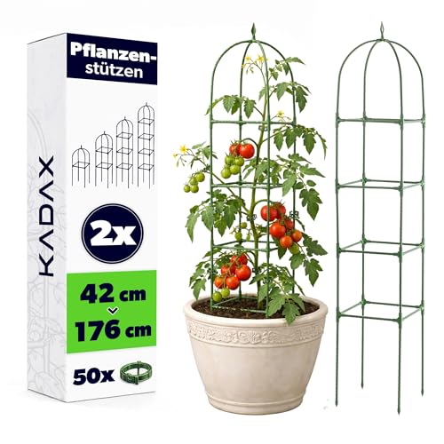 KADAX 2er Set Obelisk Rankhilfe 176 x 32 cm Rankgitter mit 50 Pflanzenclips für Tomaten Rosen & Kletterpflanzen Pflanzenstützen aus Metall mit Kunststoffbeschichtung