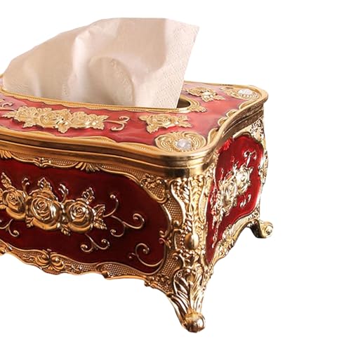Image of Napkin Holder for Dining Table - Tabletop Napkin Dispenser, Tissue Paper Container for Kitchen, Home, Office, Restaurant (Red-Gold)