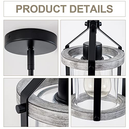 VANZARLA 1-Light Glass Pendant Light Fixture, Wood Pendant Lighting for Kitchen Island, Single Pendant Light for Entryway Hallway Bedroom Dining Room - Image 5